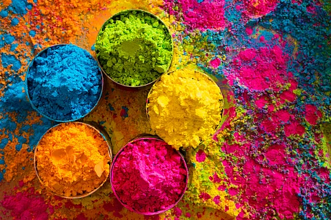 Organic Gulal colors in bowl for Holi festival