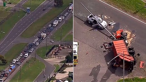 ട്രക്കും സെഡാനും കൂട്ടിയിടിച്ചു; ഒരു സ്ത്രീ മരിച്ചു, ഒരാൾക്ക് പരിക്ക്