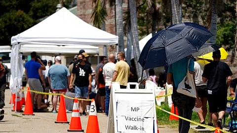 People line up at a monkeypox vaccination site in the U.S. state of California, July 28, 2022 (Image Source- VOA)