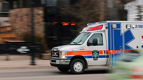 The driver stopped his vehicle near a highway in an area called Tirpol. He then started making pegs of an alcoholic drink. There was also an injured patient with a cast on his leg lying on a stretcher inside the ambulance.