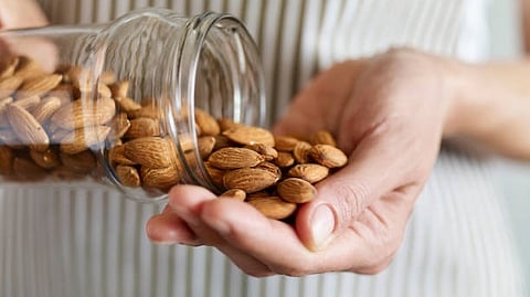 Almonds have high amounts of protein, healthy types of fats, vitamin E, minerals, and fiber.