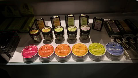 Cannabis gummies are displayed in a cabinet at the Housing Works Cannabis Co., New York's first legal cannabis dispensary.