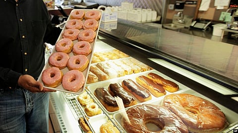 In this April 26, 2011 file photo, doughnuts are displayed in Chicago