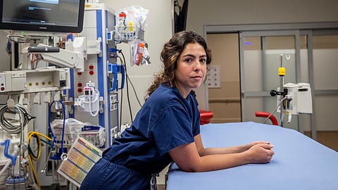 Melanie Gray Miller, a p
hysician
at the Medical University of South Carolina in
Charleston, says working in the hospital’s pediatric intensive care unit can be tough.
.
The trauma and
stress
from
patients dying
can be
particularly hard to process.
(
Gavin McIntyre for KFF Health
News)