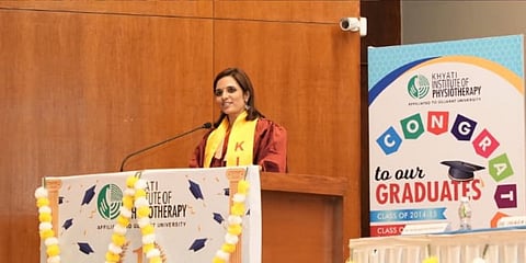 Dr. Dhara Sharma addressing students at Khyati Institute of physiotherapy, India.