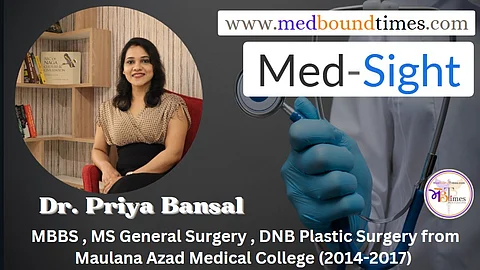 Dr. Priya Bansal,
MBBS, MS General Surgery, DNB Plastic Surgery from Maulana Azad Medical College (2014-2017)