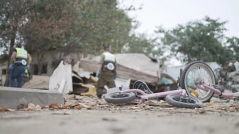 An Israeli soldier weeps at the marker for a loved one kidnapped on Oct. 7 in a cross-border attack by Hamas at the Nova music festival, after a press conference at the site in Re'im, southern Israel (Representational image: Wikimedia commons)