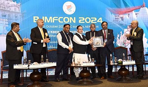 BJMFCON 2024 focuses on medical education, infrastructure, and healthcare access, with Union Minister J.P. Nadda leading the event. (PIB)