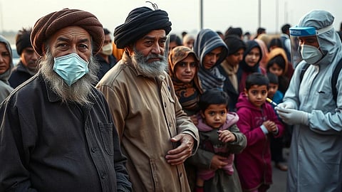 A health worker, right, administers a polio vaccine to a child in a neighborhood of Jalalabad, east of Kabul, Afghanistan (freepik)