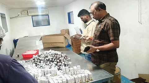 Officials discovered expired food coloring mixtures, essences, and CyanoCobalamin (Vitamin B12). (Image Credits: X Source/cfs_telangana)