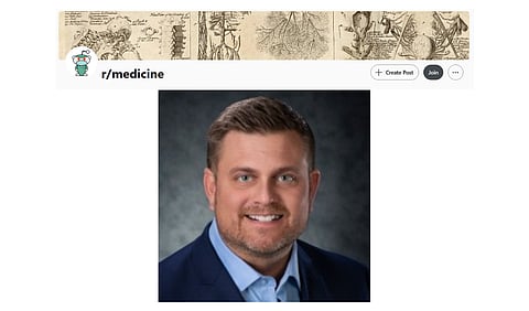 The reaction of some doctors on Reddit, who celebrated the murder, prompting moderators to delete the thread (Image: r/healthcare, Brian Thompson's LinkedIn)