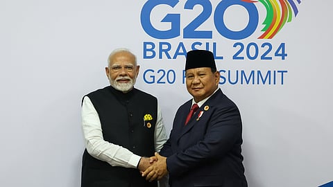 Prabowo Subianto met with Indian prime minister Narendra Modi at Hyderabad House in New Delhi on 25 January, 2025. (Image source: X@narendramodi)