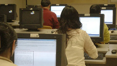 Aspirants taking exam in computer based mode.