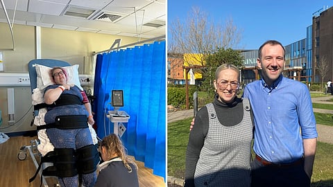 A hug of gratitude: Patient who was paralyzed walks unaided to thank doctor for life-changing care.