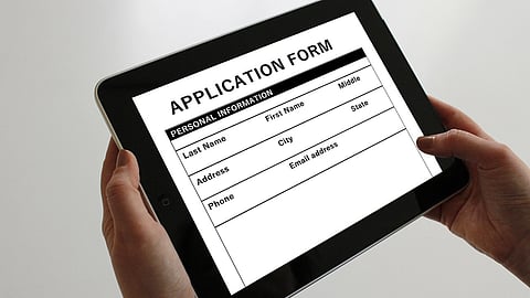 An application form displayed on a tablet.
