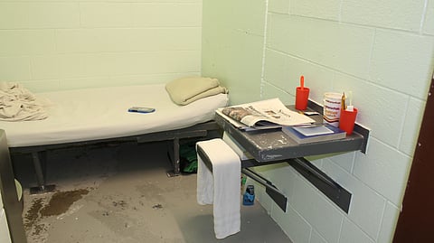 The Lake County jail cell with an empty bed.