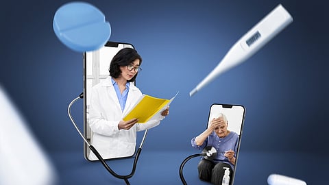 A doctor and a patient in a telehealth consultation