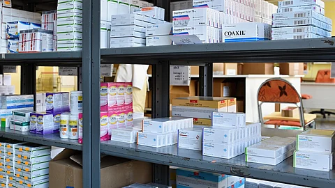 Shelves with medicines in the pharmacy