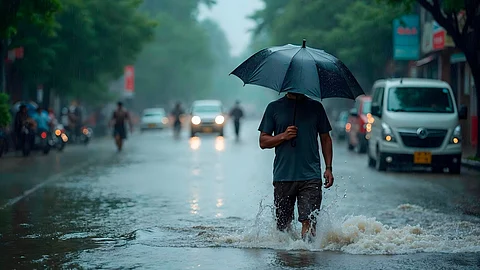 Man walking in the rain