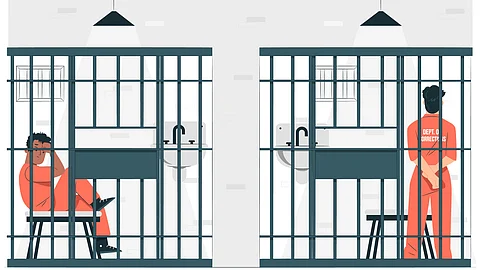 An illustration of a person inside a prison cell.