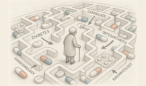 An elderly person Trapped in the Pill Maze