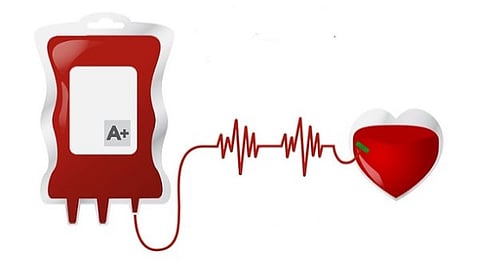 The blood unit attached to the heart represents that blood gives life.