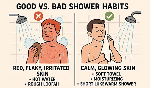 Good vs. Bad Shower Habits: Two characters side-by-side