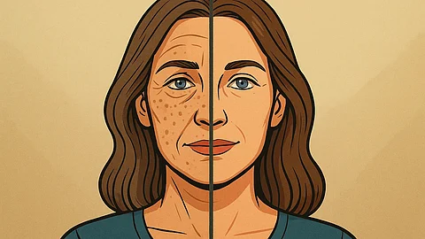 A split image showing a woman's before and after a transformation.