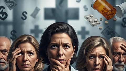 An AI image showing a group of distressed individuals.