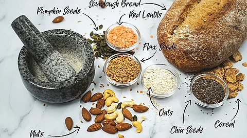 Photograph of some high fiber foods.