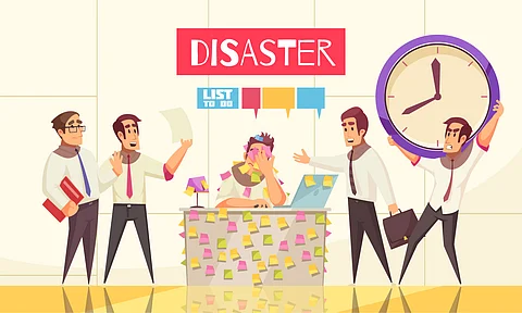 Few employees at an office discussing and planning a disaster to do list in a heated discussion.