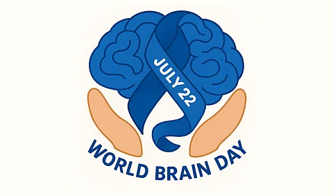 A blue ribbon twisted into the shape of a brain with the date ‘July 22’ embedded.