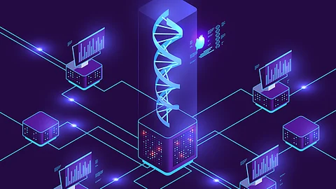 A digital illustration of genomic data programming.
