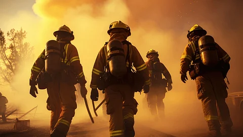 Firefighters trying to put out a wildfire.