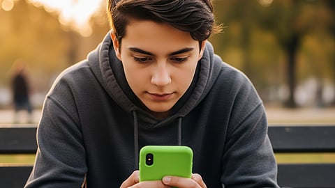 Graphics of a 16 year old child using a phone green in color, prolly using openAI.
