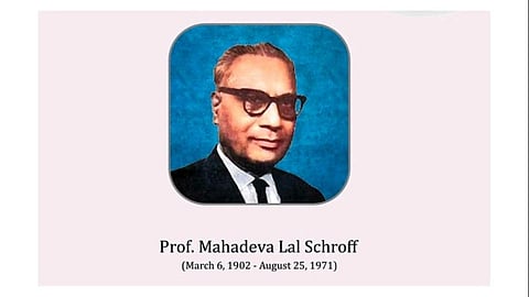 Mahadeva Lal Schroff wearing a suit and spectacles