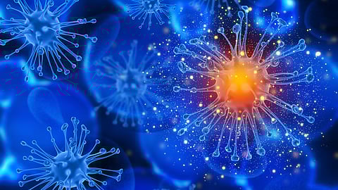 Image showing illustrations of Antibiotic-Resistant Bacteria in blue and orange color.