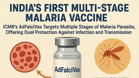 Image showing information about AdFalciVax, a malaria vaccine.