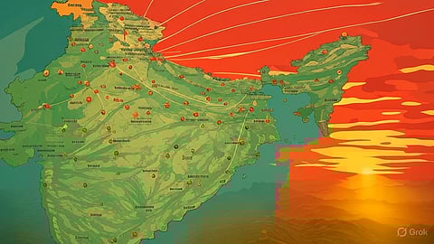 A map of India with flights coming from all around.