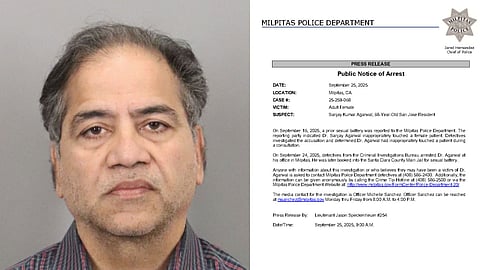 Image of Dr. Sanjay Agarwal with an image of orders from Milpitas police.