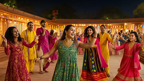 An image of people playing garba.