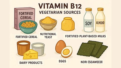 A variety of vegetarian Vit B 12 rich foods.