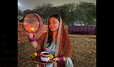 Ms. Usha Bisht celebrating Karwa Chauth
