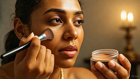 An image of a girl applying makeup.