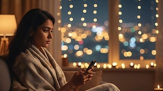 A young adult lights a diya at home, creating warmth and joy while connecting with loved ones from afar during the festival season.