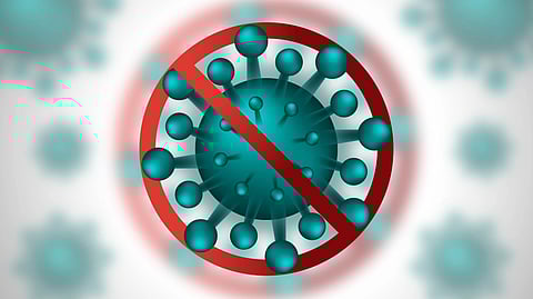 Illustration of a virus and a stop sign around it.