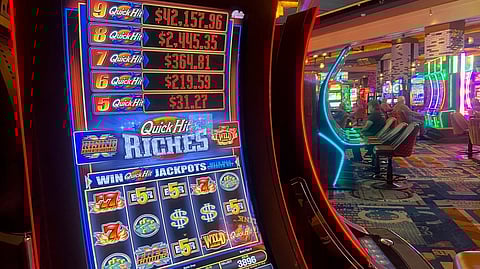 Image of a slot machine on the floor of the MGM Springfield casino, in Springfield, Massachusetts.