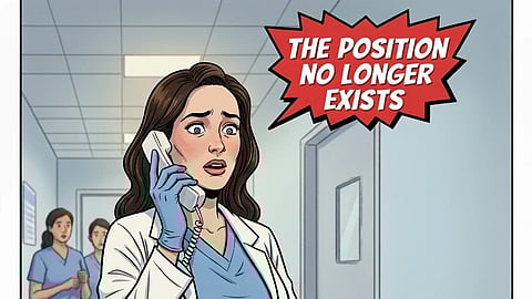 Illustration depicting the agony of the doctor.