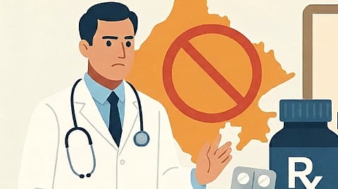 Illustration of a doctor wearing a white coat and having a stethoscope in very sad expressions.