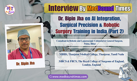 A portrait of Dr. Bipin Jha in pink scrubs and blue headcap.